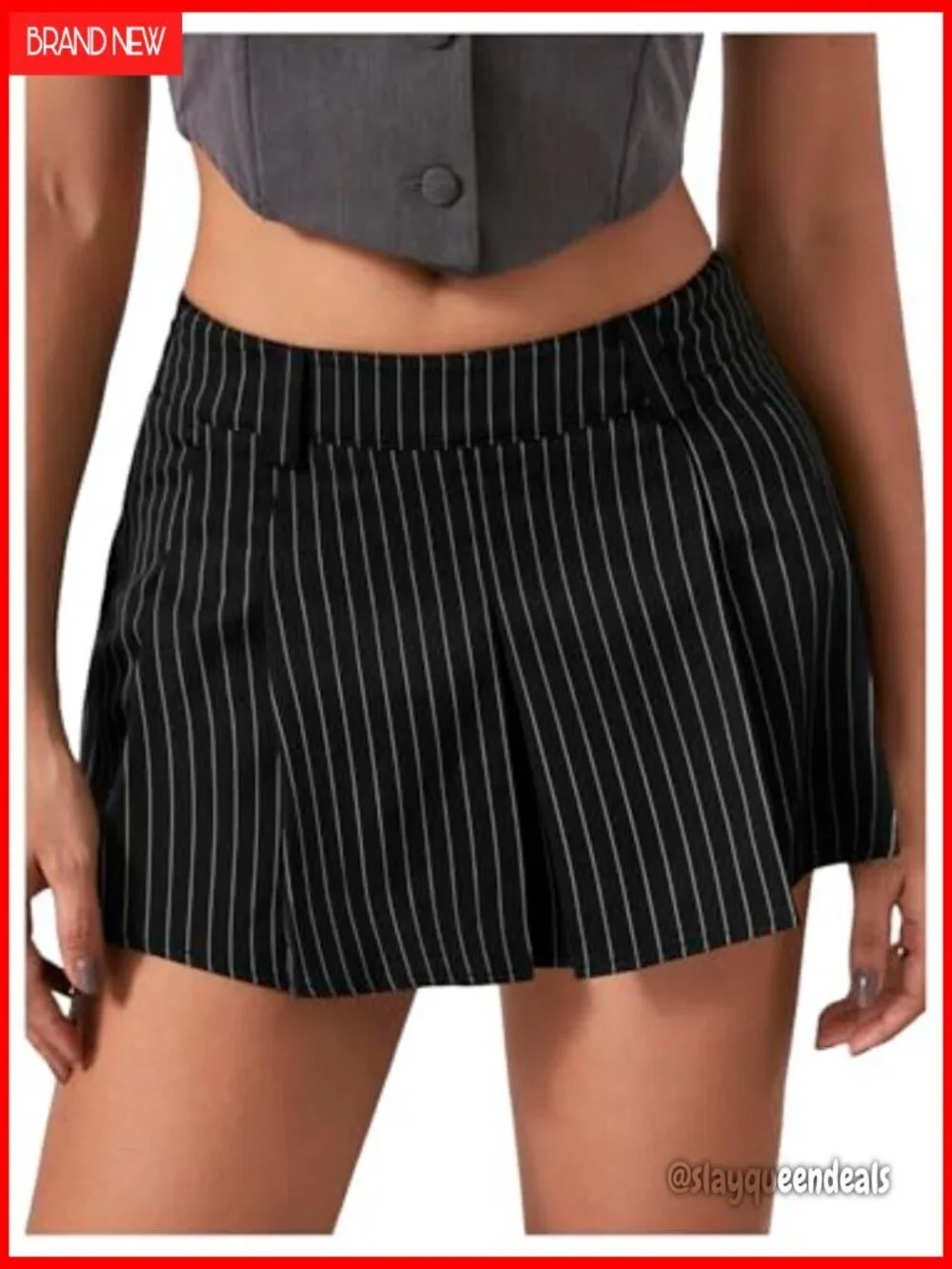 Striped Pleated Mini Skirt Low Waist Skater Style Y2K Trend
